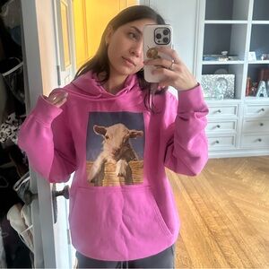 Sandro farm hoodie in pink with goat